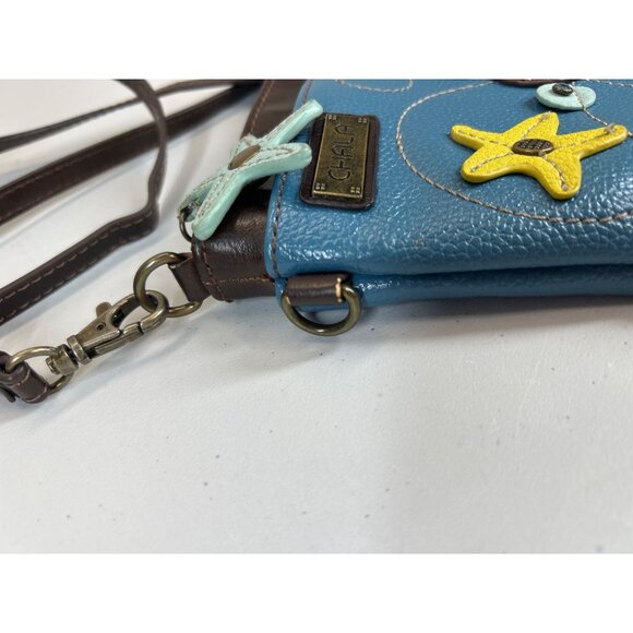 Chala Cross Body Purse Bag Mini Teal Octopus Zip Closure - Picture 9 of 9